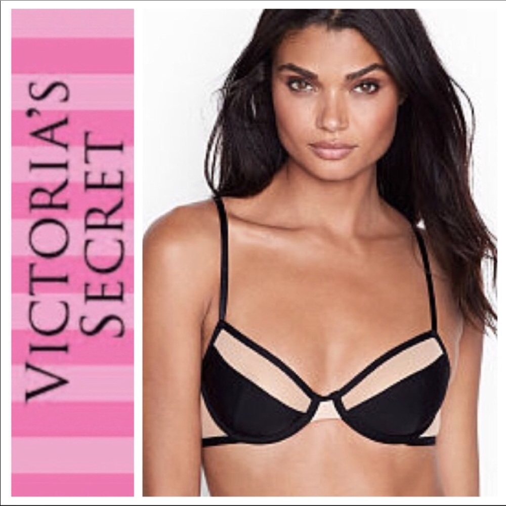VICTORIA SECRET BLACK NUDE LINED DEMI BRA 34DD NWT